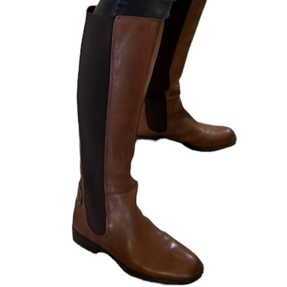 Franco Sarto Tahini Brown Leather Tall Zippered Boot with Button Detail Sz 8.5 - Picture 2 of 12